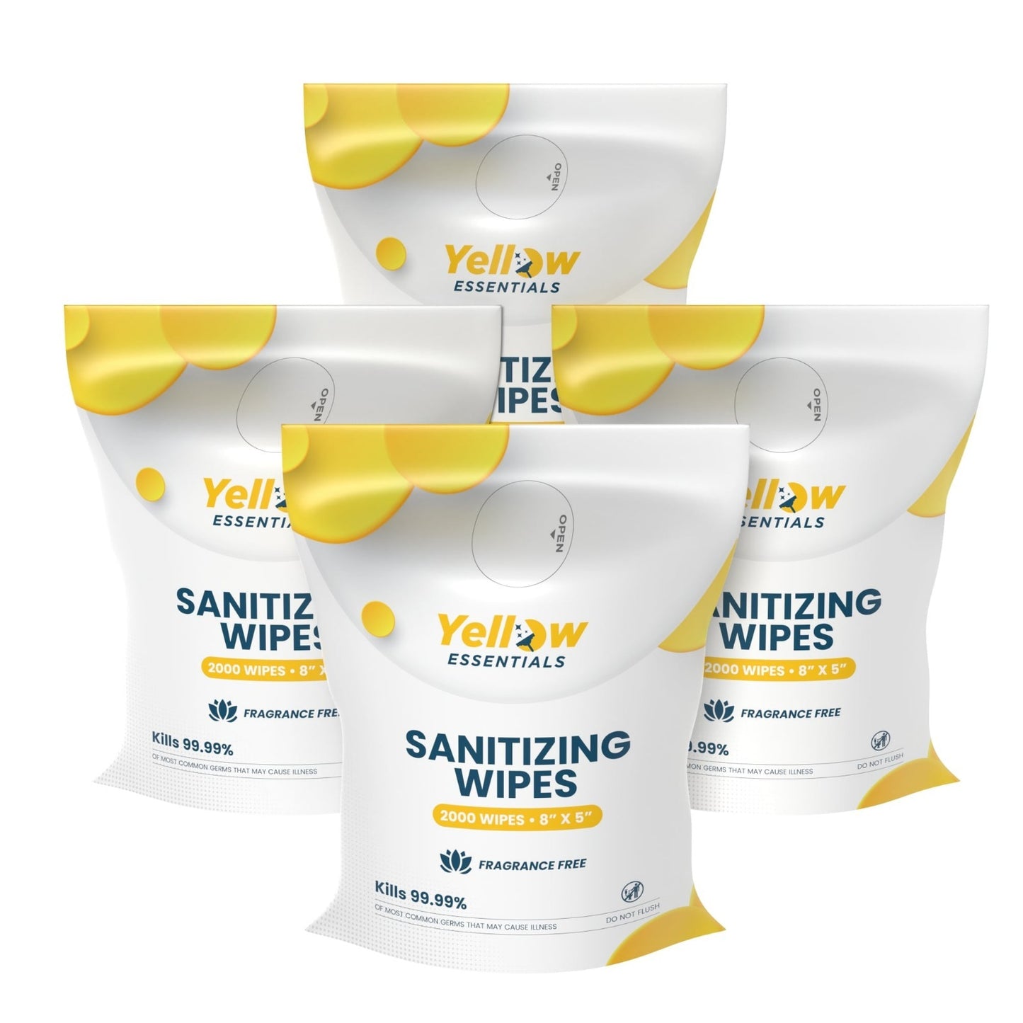 Yellow Essentials 8" x 5" 2,000-Count Sanitizing Wipes, Gym Wipes Refill Bag - 4/Case