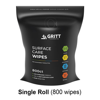 Gritt Commercial Wipe Starter Kit, Black Stainless Steel Wipe Dispenser + 800-Count Surface Care Wipes