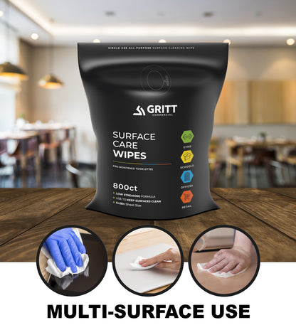 Gritt Commercial Wipe Starter Kit, Black Stainless Steel Wipe Dispenser + 800-Count Surface Care Wipes