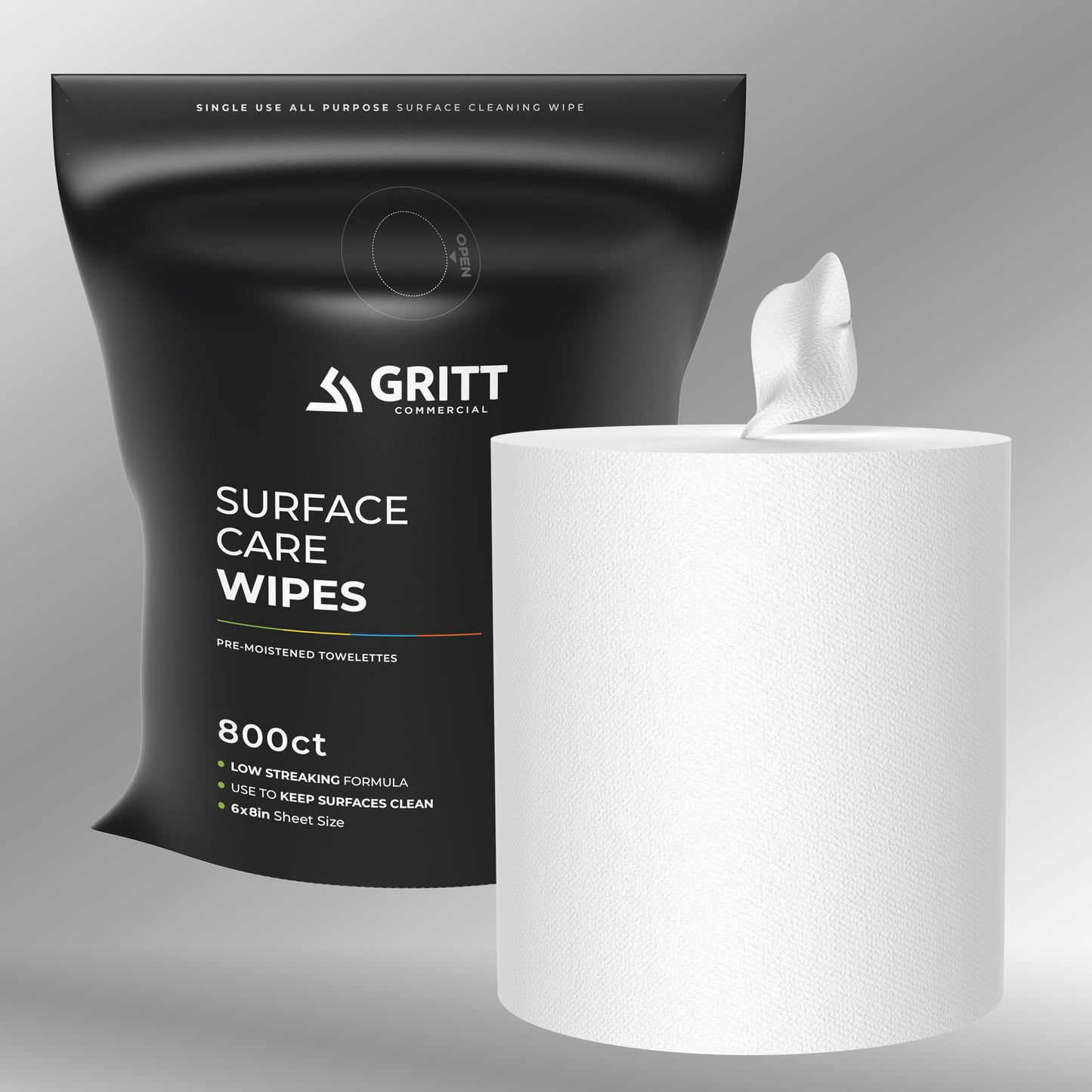 Gritt Commercial 6" x 8" 800-Count Premium Surface Care All-Purpose Cleaner Wipes Refill Bag - 4/Case