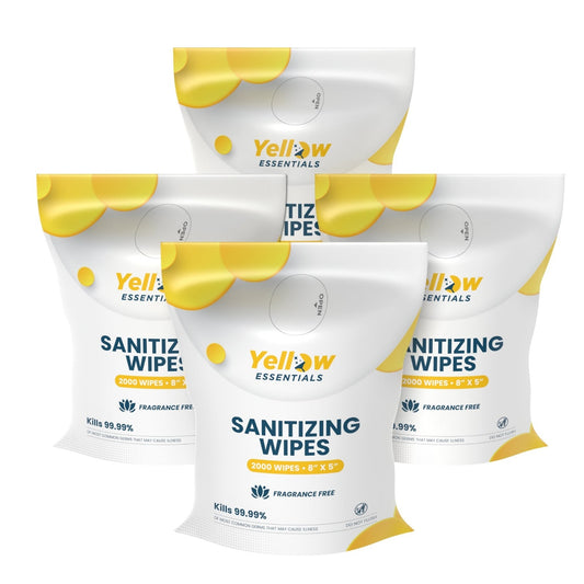 Yellow Essentials 8" x 5" 2,000-Count Sanitizing Wipes, Gym Wipes Refill Bag - 4/Case